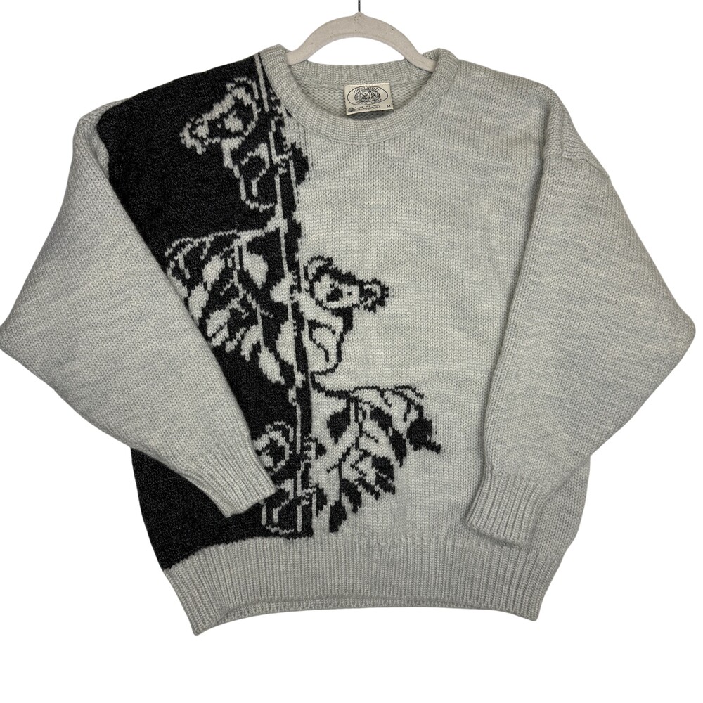 Vintage Hysport Australia 100% Wool Koala Sweater Size M Pale Green & Gray